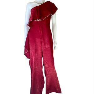 NWT Lulumari One Shoulder Wide Leg Jumpsuit w/ Rhinestone Detail